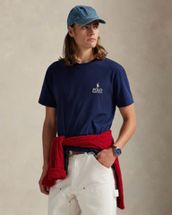 Áo thun dệt kim trơn cổ điển bằng cotton có logo