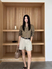 Quần short linen T-Flatform gấu lật kèm belt da tết (6206JW)