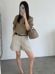 Quần short linen T-Flatform gấu lật kèm belt da tết (6206JW)