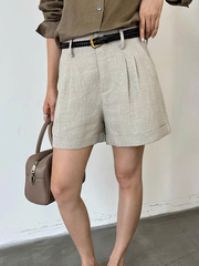 Quần short linen T-Flatform gấu lật kèm belt da tết (6206JW)
