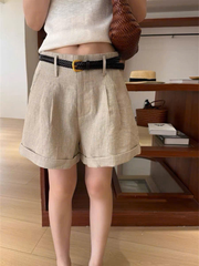 Quần short linen T-Flatform gấu lật kèm belt da tết (6206JW)