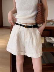 Quần short linen T-Flatform gấu lật kèm belt da tết (6206JW)