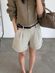 Quần short linen T-Flatform gấu lật kèm belt da tết (6206JW)