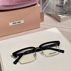 Kính Miumiu gọng vuông mắt đen viền vàng Sz54