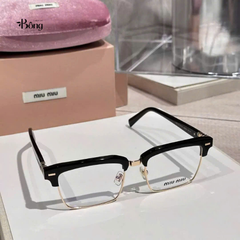 Kính Miumiu gọng vuông mắt đen viền vàng Sz54