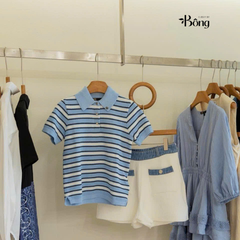 Quần short dệt kim phối viền denim