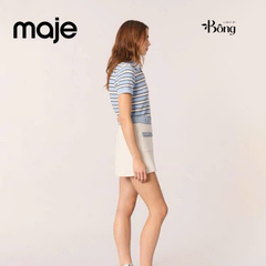 Quần short dệt kim phối viền denim