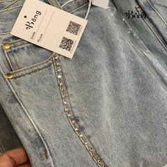 Quần denim Sandro suông bling đá lượn sóng (3pcs tách set)