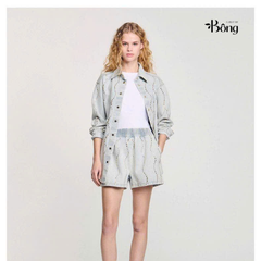 Quần short denim Sandro đính đá bling
