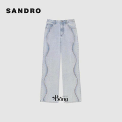 Quần denim Sandro suông bling đá lượn sóng (3pcs tách set)
