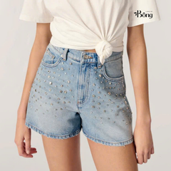 Quần short denim Maje đính đá