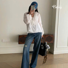 Quần jeans suông Polo RL rách gối