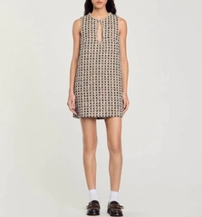 Đầm ngắn vải tweed đính đá