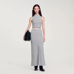 Áo croptop sát nách Sandro màu tàn viền trắng (set 3pcs tách)