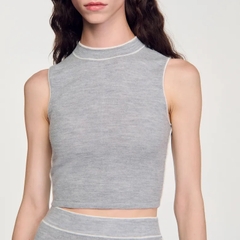 Áo croptop sát nách Sandro màu tàn viền trắng (set 3pcs tách)