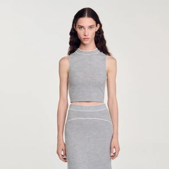 Áo croptop sát nách Sandro màu tàn viền trắng (set 3pcs tách)