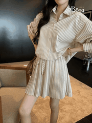 Sơ mi Sandro kẻ hồng xanh đính đá bling (tách set)
