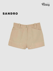 Quần short denim Sandro đính đá màu da bò