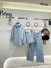Áo denim Sandro cổ bẻ bling