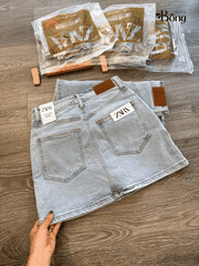 Short váy denim Zara màu nhạt co giãn 4 chiều