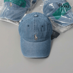 Mũ ball-cap Polo denim ogo ngựa trắng