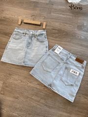 Short váy denim Zara màu nhạt co giãn 4 chiều