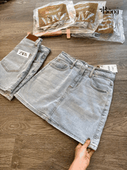 Short váy denim Zara màu nhạt co giãn 4 chiều