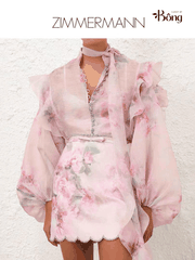 Áo lụa Zimmermann hoạ tiết hoa hồng dây nơ dài (tách set)