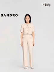 Quần tweed suông Sandro trắng hồng