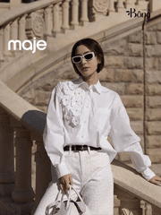 Sơ mi Maje trắng cổ đức đính hoa 3D vai trái