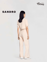 Quần tweed suông Sandro trắng hồng