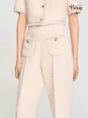 Quần tweed suông Sandro trắng hồng