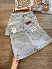 Short váy denim Zara màu nhạt co giãn 4 chiều