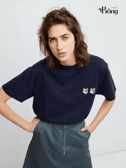 Tshirt Maison Kitsune logo 2 cáo 3 màu dáng over