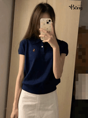 Áo len Polo len lụa cổ bẻ ngắn tay