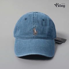 Mũ ball-cap Polo denim ogo ngựa trắng
