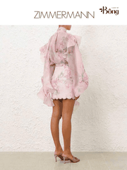 Chân váy mini Zimmermann hoạ tiết hoa hồng viền đá (tách set)