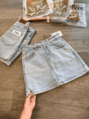 Short váy denim Zara màu nhạt co giãn 4 chiều