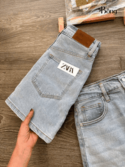 Short váy denim Zara màu nhạt co giãn 4 chiều