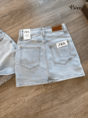 Short váy denim Zara màu nhạt co giãn 4 chiều