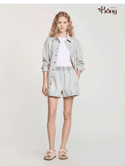 Áo denim Sandro cổ bẻ bling