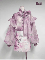 Chân váy mini Zimmermann hoạ tiết hoa hồng viền đá (tách set)