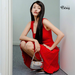 Váy dệt kim Maje đỏ dáng A xoè