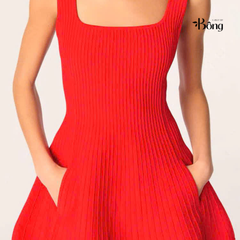 Váy dệt kim Maje đỏ dáng A xoè