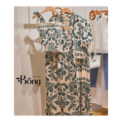 Váy maxi lụa Sandro cổ đức hoa xanh
