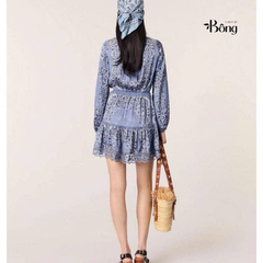 Váy maxi Maje lụa phối cotton xanh đen phối hoạ tiết