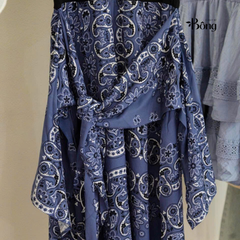 Váy maxi Maje lụa phối cotton xanh đen phối hoạ tiết