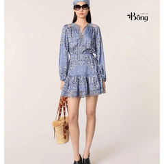 Váy maxi Maje lụa phối cotton xanh đen phối hoạ tiết