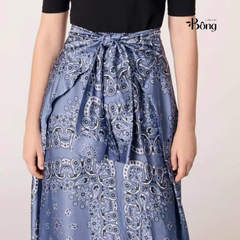 Váy maxi Maje lụa phối cotton xanh đen phối hoạ tiết