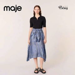 Váy maxi Maje lụa phối cotton xanh đen phối hoạ tiết